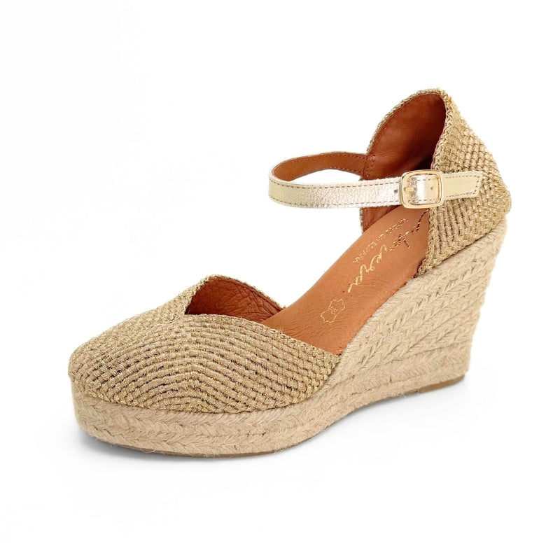 Cabrera 22-7 Alpargata rafia platino cuña alta