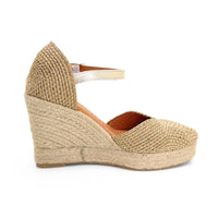 Cabrera 22-7 Alpargata rafia platino cuña alta