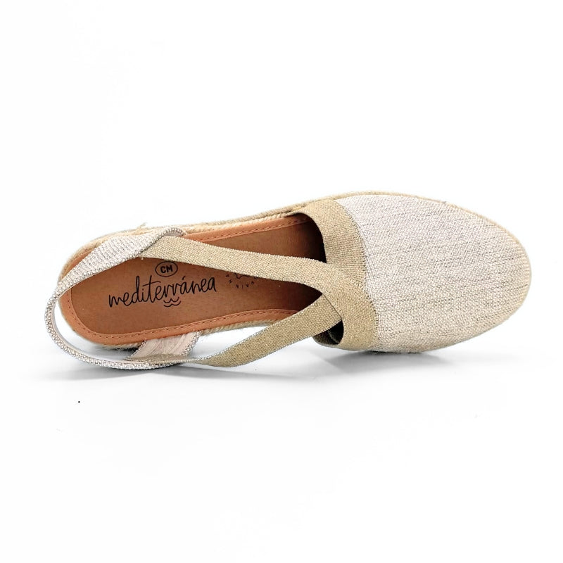 Mediterránea 72235100 Alpargata plana beige con elásticos