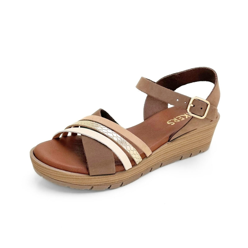 Wikers T-90137 sandalia cuña marrón combinada