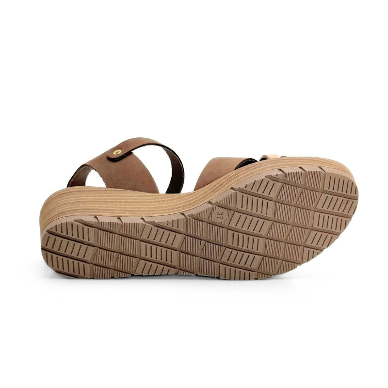 Wikers T-90137 sandalia cuña marrón combinada