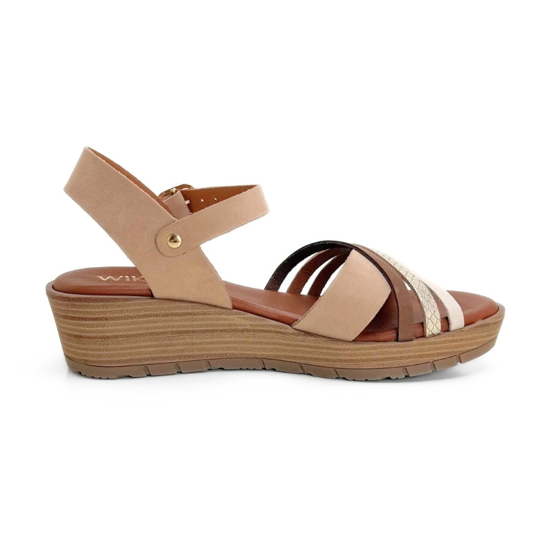 Wikers T-90137 sandalia cuña beige combinada