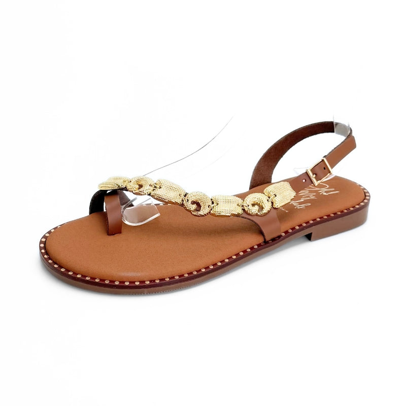Oh my sandals 5844 sandalia dedo cuero y dorado