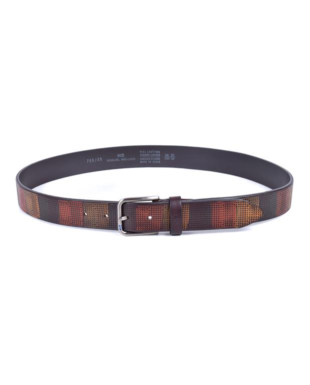 Bellido755-35 Cinturón de piel con grabado multicolor marrón