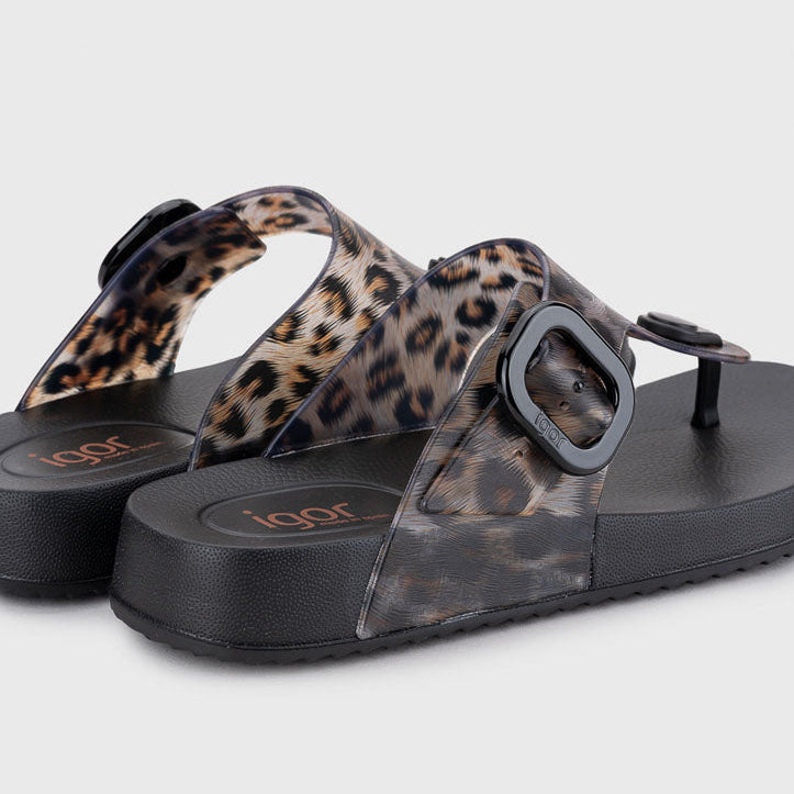 Igor Bari Leo Negro Sandalia de agua esclava animal print