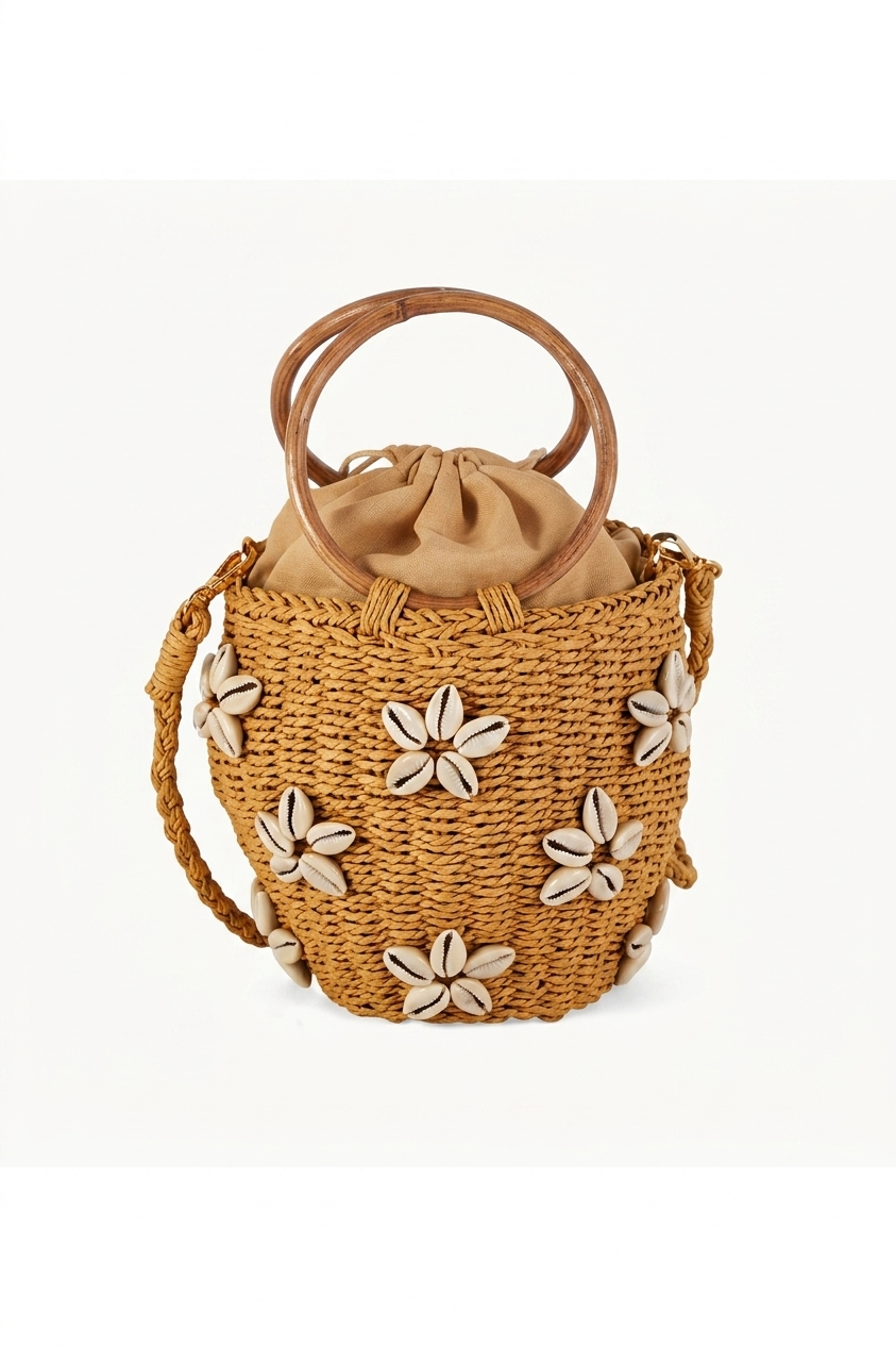 Kbas KB3802612 Bolso bombonera trenzado con conchas