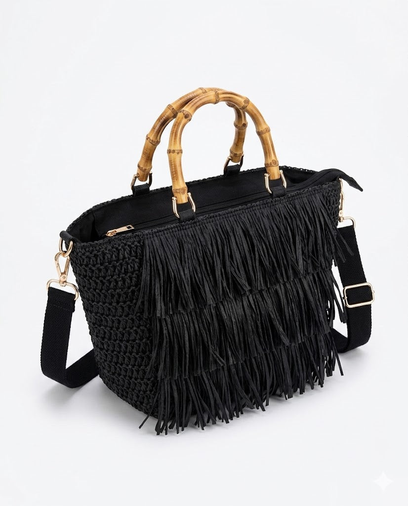 Kbas KB3922611 Bolso shopper negro con flecos