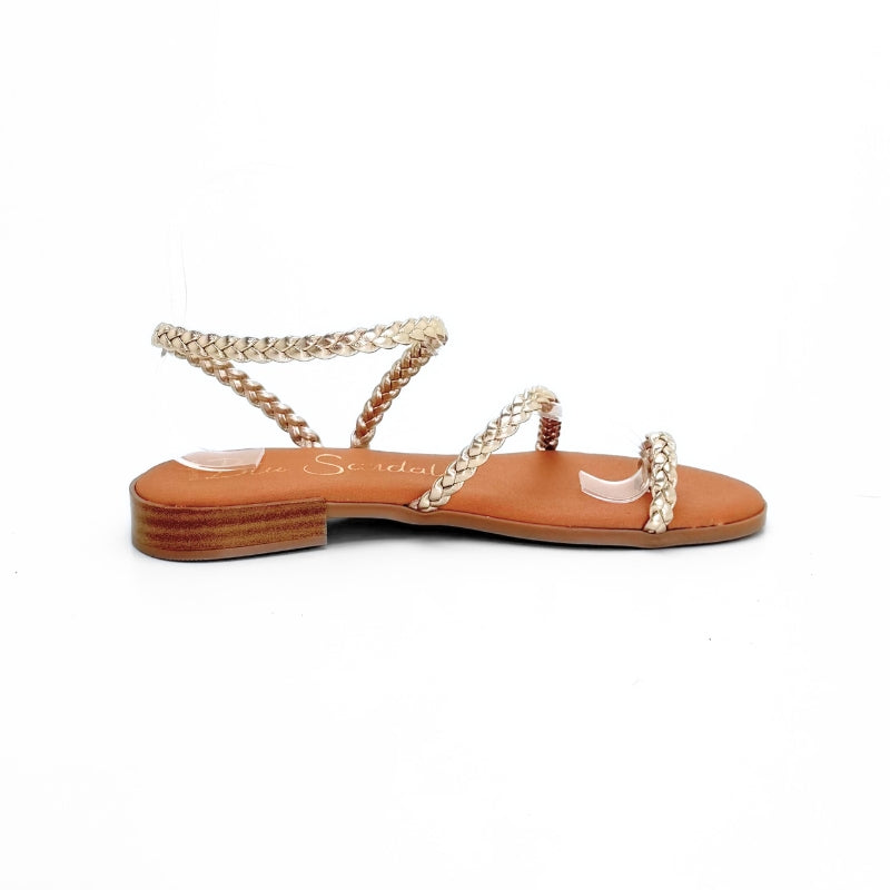 Blu Sandal 951 Sandalia romana trenzada dedo platino