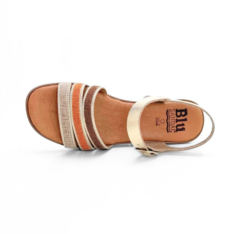 Blu Sandal 25027 Sandalia tiras combinada cuero y platino