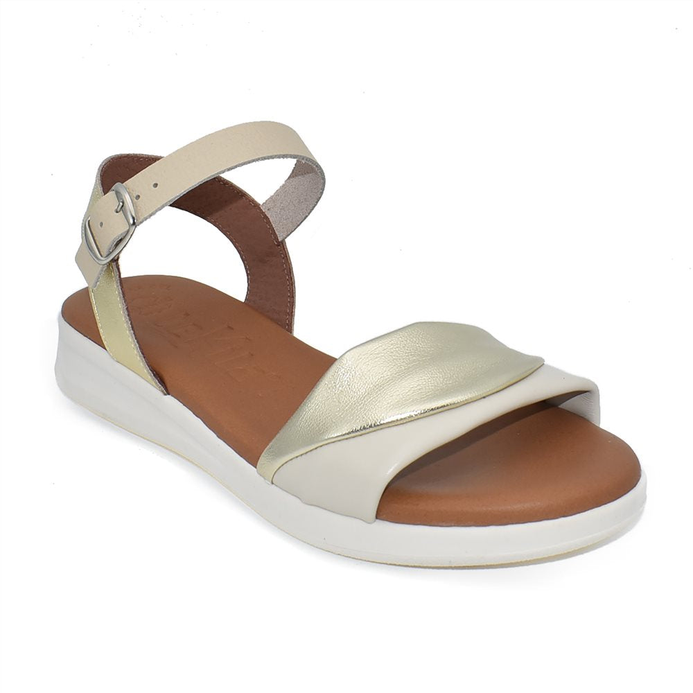 Tekila 517 Sandalia plana mujer combinada platino beige