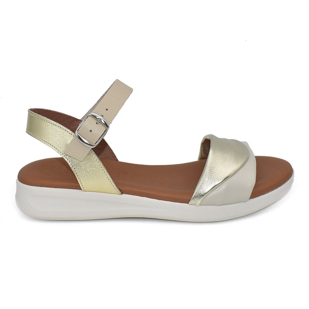 Tekila 517 Sandalia plana mujer combinada platino beige