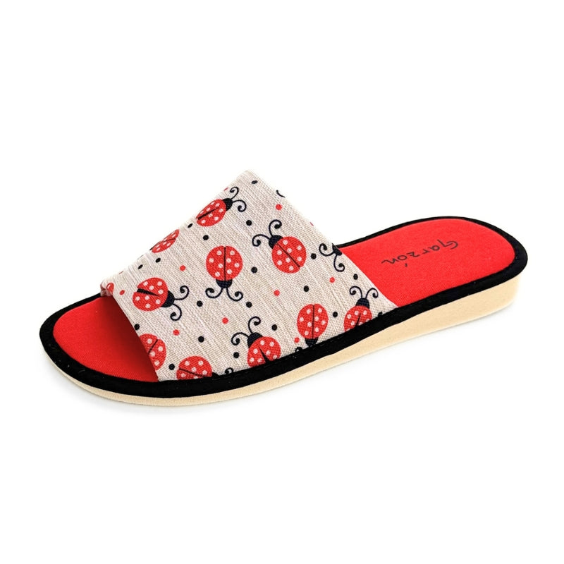 Garzón P400.168 Zapatilla de casa roja con mariquitas
