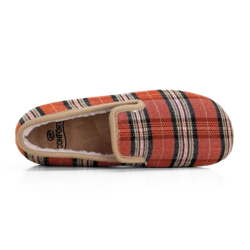 CM Confort 30650 Zapatilla de casa cuadros naranja hombre