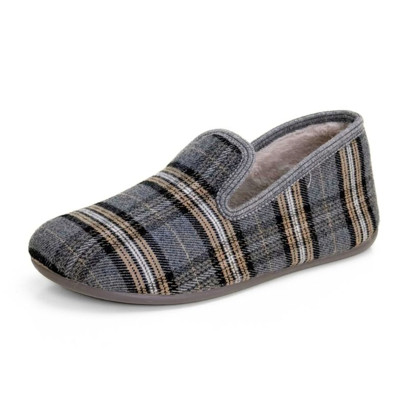 CM Confort 30650 Zapatilla de casa cuadros gris hombre