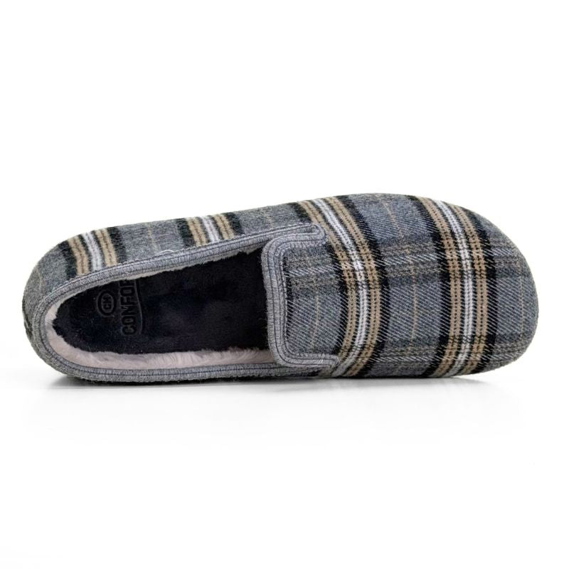 CM Confort 30650 Zapatilla de casa cuadros gris hombre