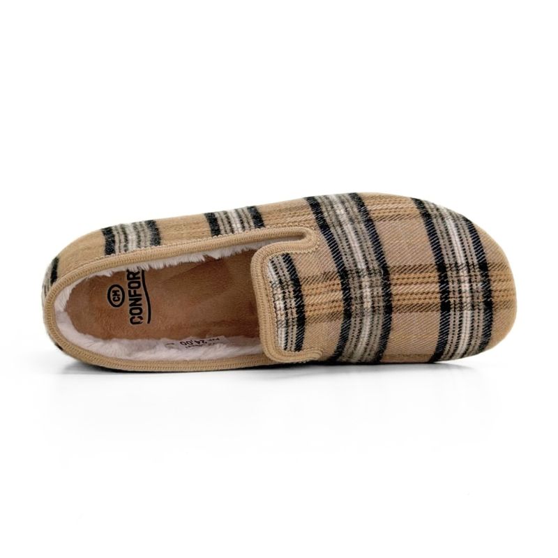 CM Confort 30650 Zapatilla de casa cuadros beige hombre