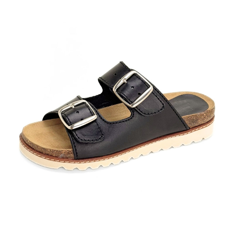 Blu Sandals 1896 Sandalia bio negra con 2 hebillas
