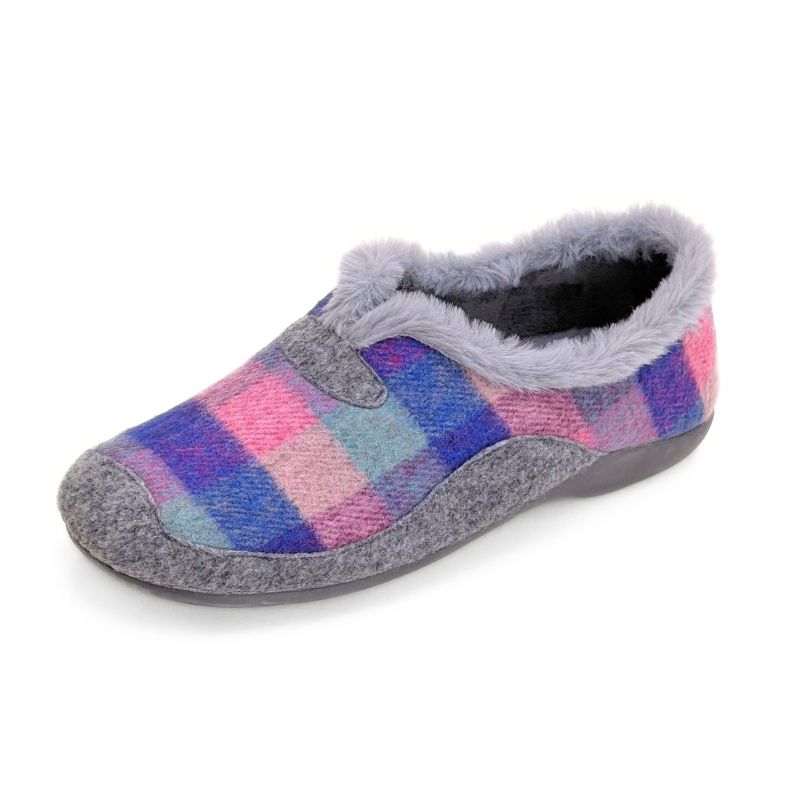 Garzón 7450.300 Zapatilla de estar por casa destalonada cuadros marino gris