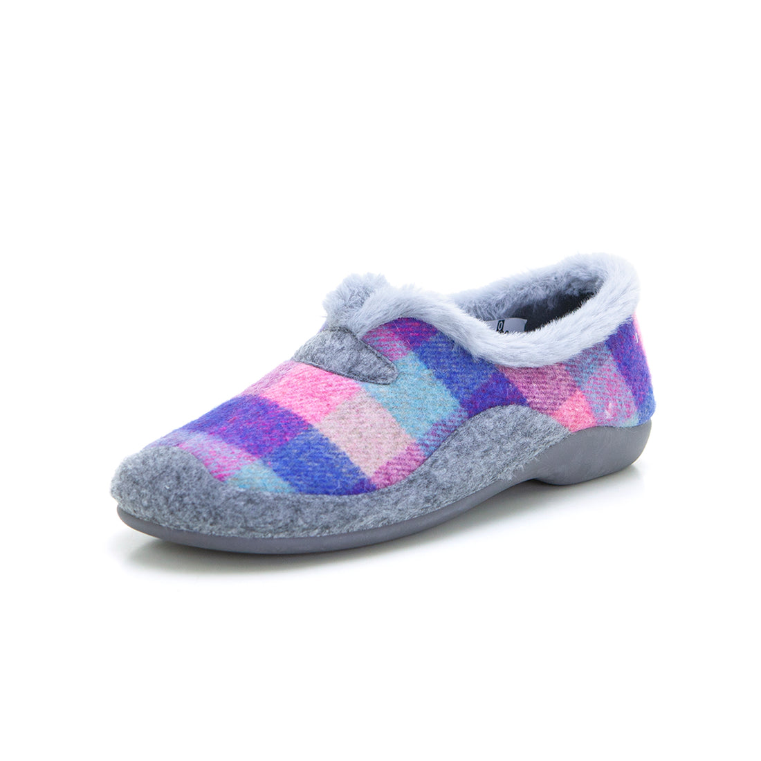 Garzón 7950.300 Zapatilla de estar por casa cerrada cuadros marino gris