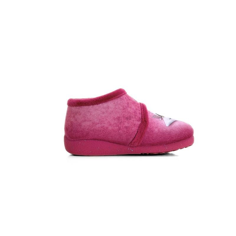 Zapatilla de casa infantil Garzón con velcro luna y estrella rosa