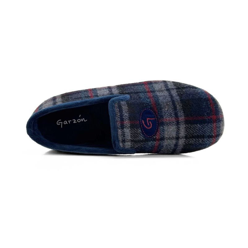 Zapatilla de casa Garzón hombre de cuadros marino y rojo
