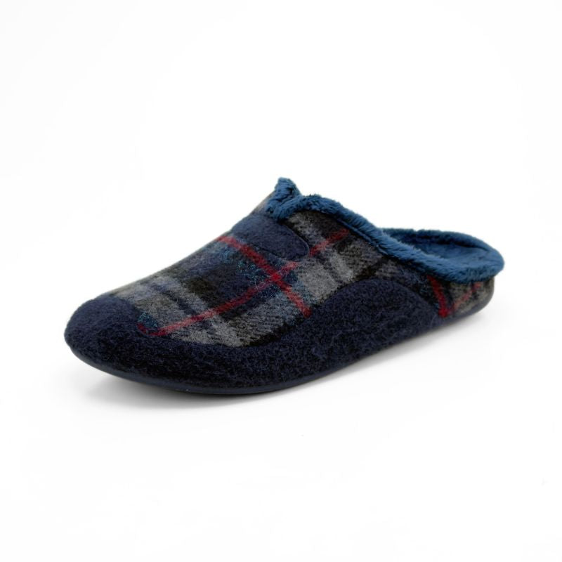 Garzón 8450.296 Zapatilla de ir por casa hombre destalonada de cuadros marino