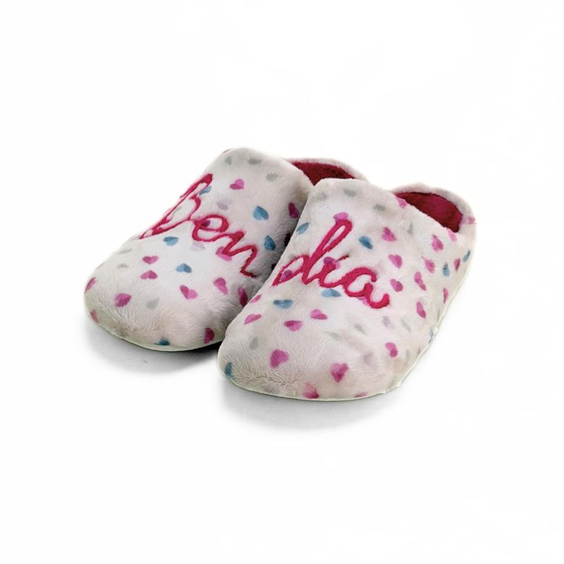 Zapatilla de casa Garzón mujer Bon Dia blanca con corazones