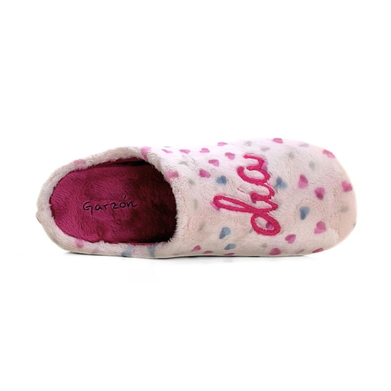 Zapatilla de casa Garzón mujer Bon Dia blanca con corazones