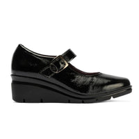 Zapato mercedes Pitillos mujer de charol negro con velcro y cuña