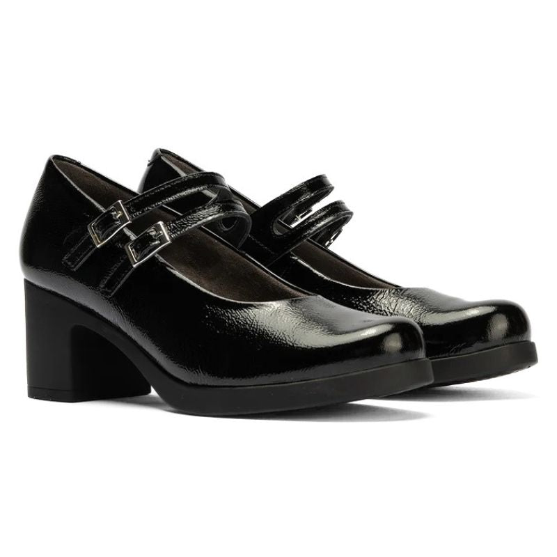 Zapato Mercedes Pitillos mujer de charol negro con doble hebilla
