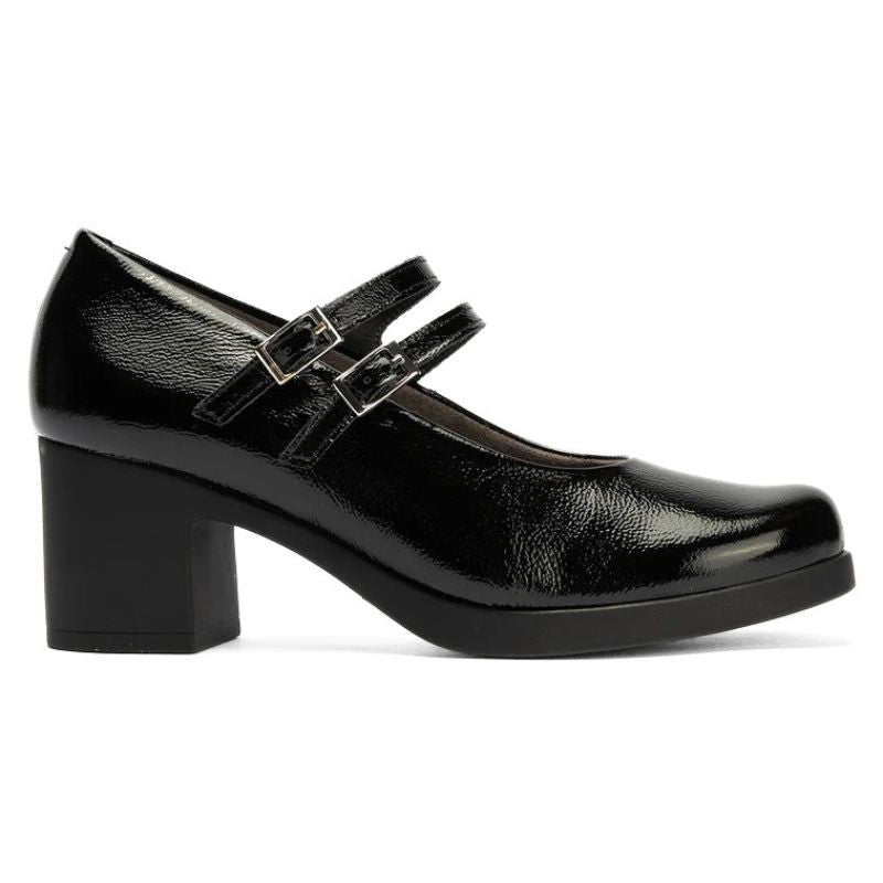 Zapato Mercedes Pitillos mujer de charol negro con doble hebilla