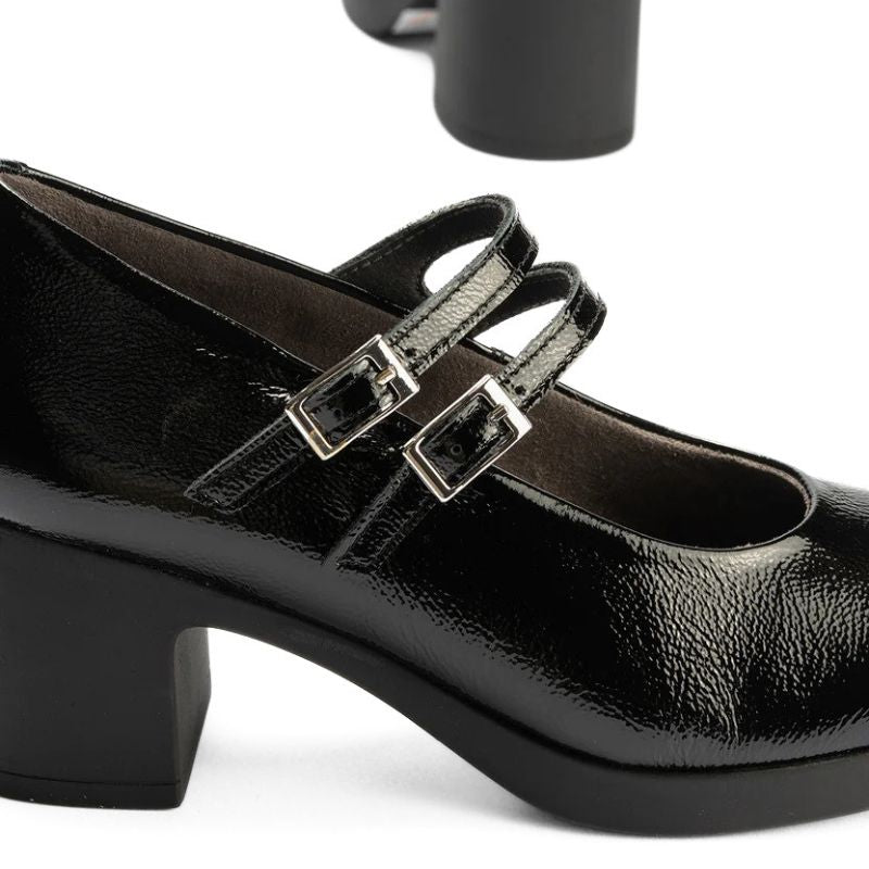 Zapato Mercedes Pitillos mujer de charol negro con doble hebilla