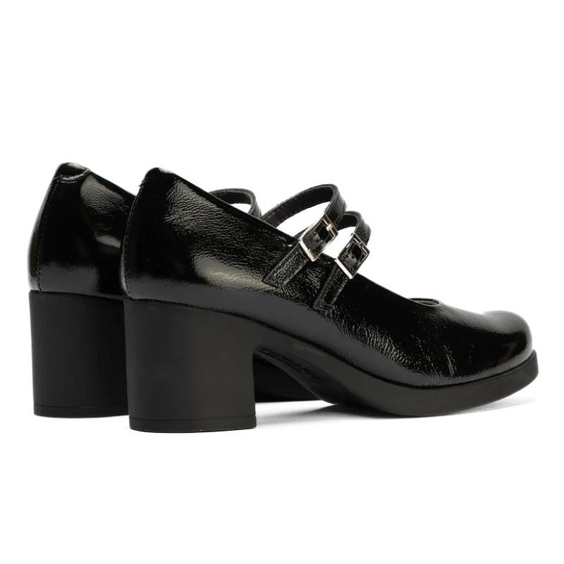 Zapato Mercedes Pitillos mujer de charol negro con doble hebilla