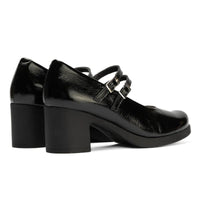 Zapato Mercedes Pitillos mujer de charol negro con doble hebilla