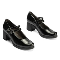 Zapato Mercedes Pitillos mujer de charol negro con doble hebilla