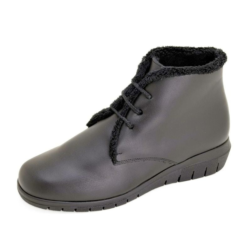 Botín Valerias 2917 piel color negro con pelo y cordones