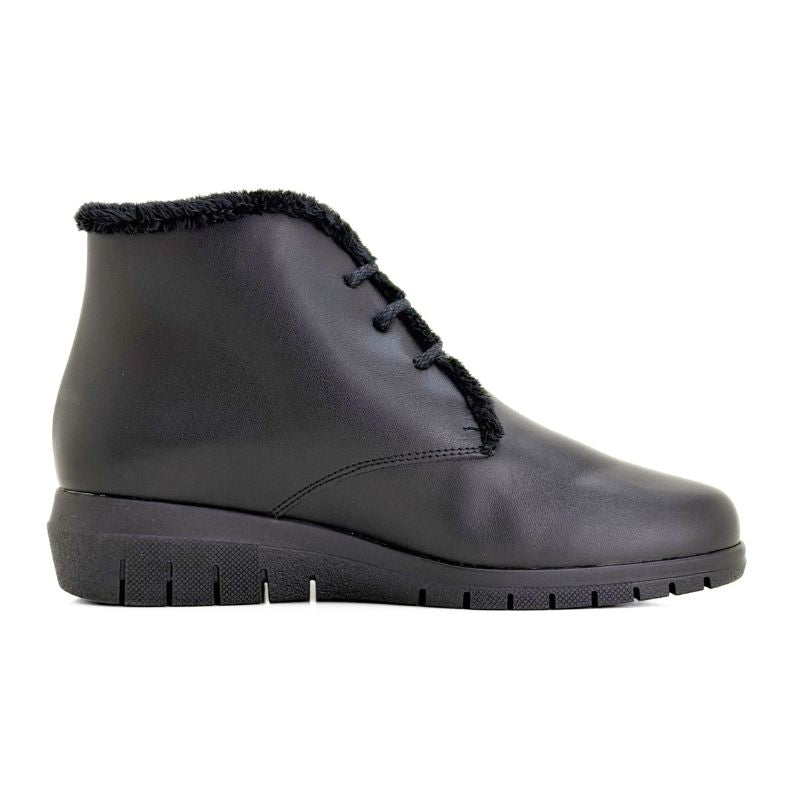 Botín Valerias 2917 piel color negro con pelo y cordones