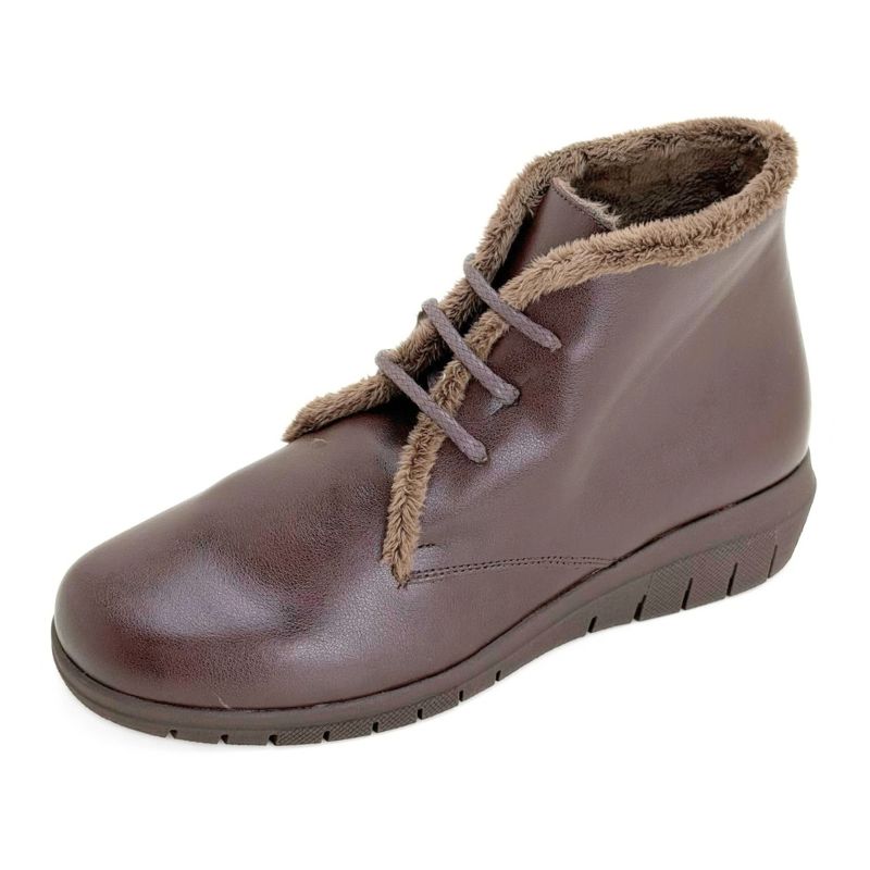 Botín Valerias 2917 de piel marrón con pelo y cordones