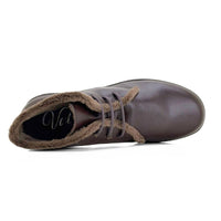 Botín Valerias 2917 de piel marrón con pelo y cordones