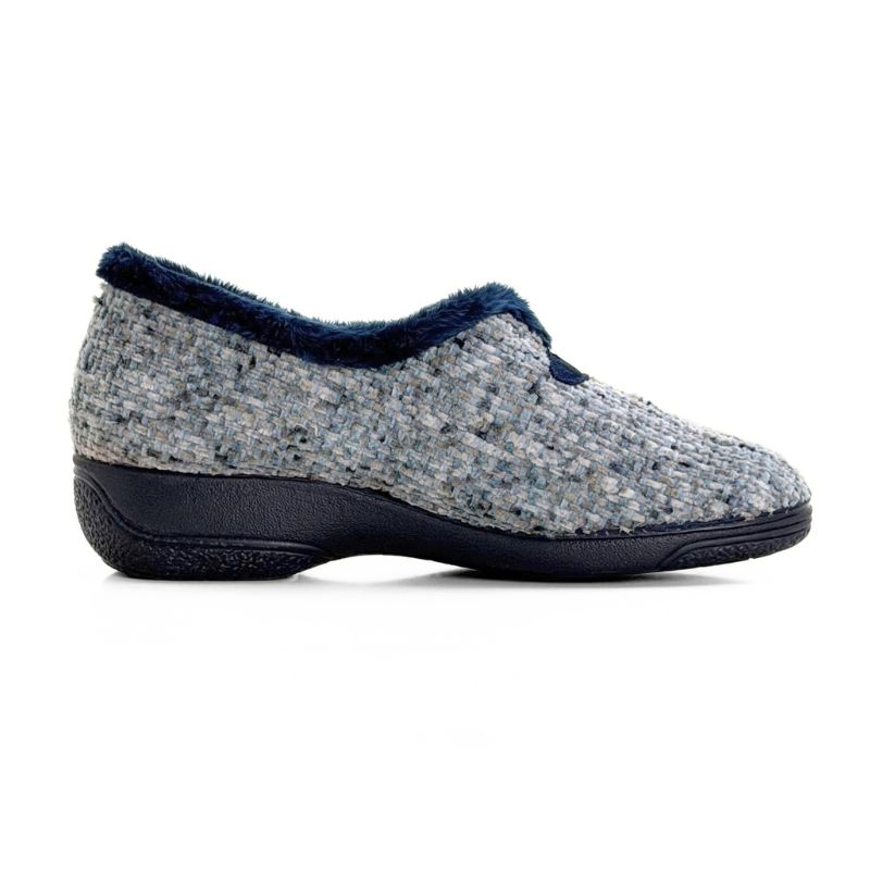 Zapatilla de casa Cabrera 5647 gris y azul tipo tweed