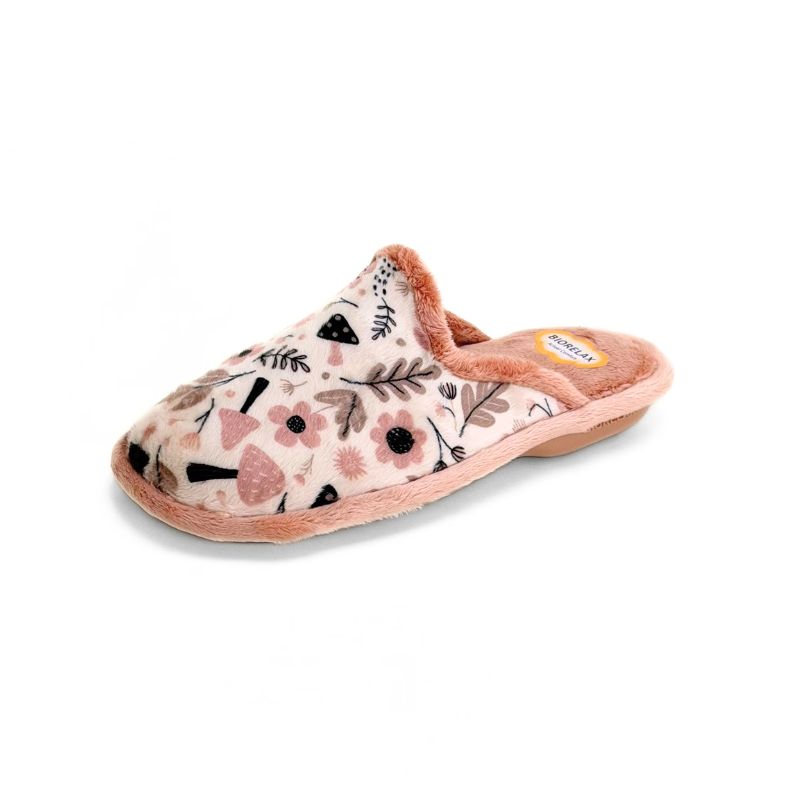 Zapatilla de casa Biorelax mujer con flores y hojas maquillaje