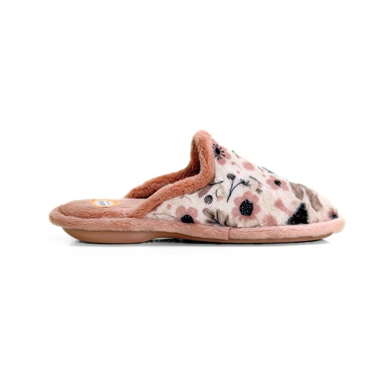 Zapatilla de casa Biorelax mujer con flores y hojas maquillaje