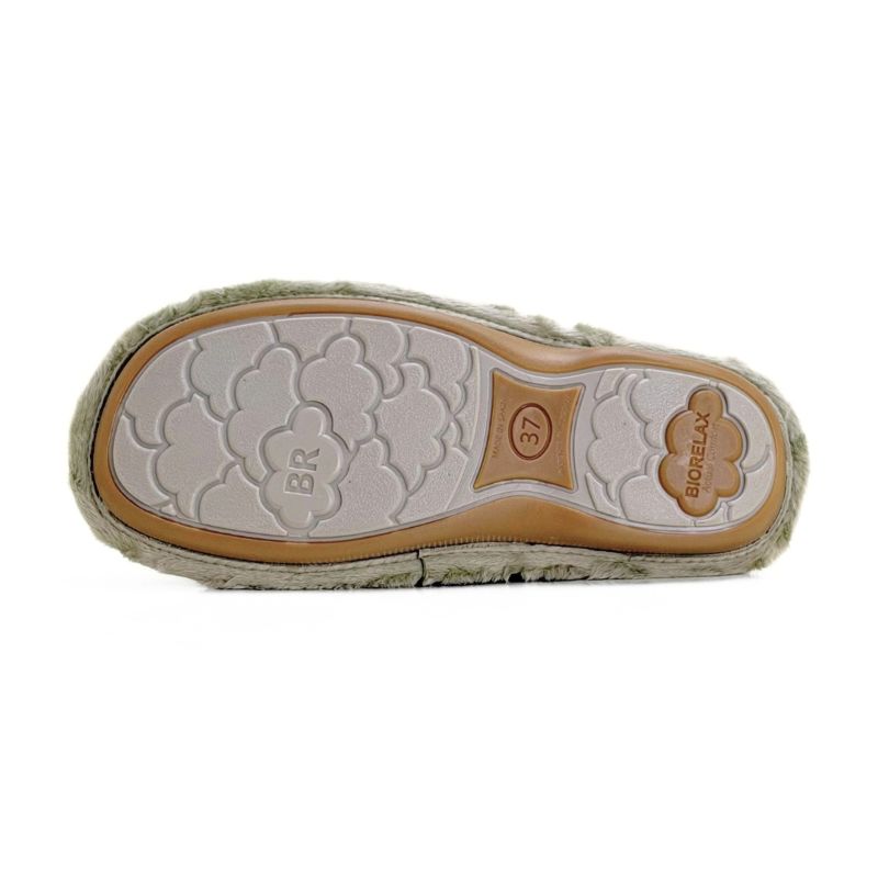 Zapatilla de casa Biorelax 4538 oliva con estampado de hojas