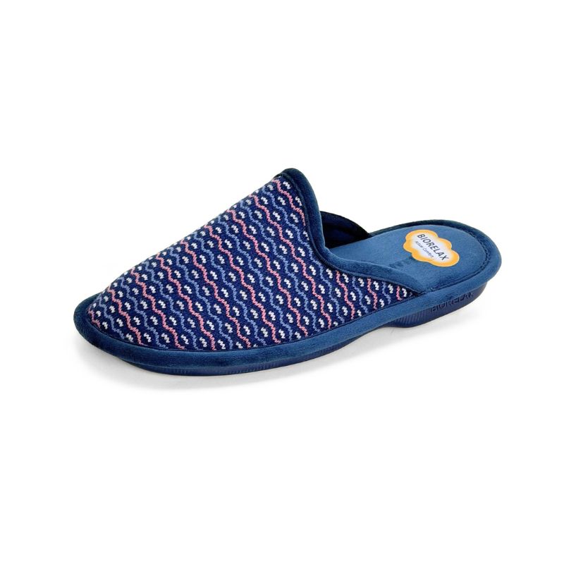 Zapatilla de casa Biorelax mujer marino con estampado de ondas