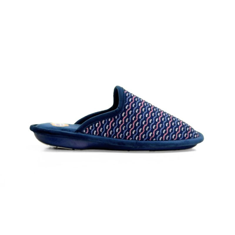 Zapatilla de casa Biorelax mujer marino con estampado de ondas