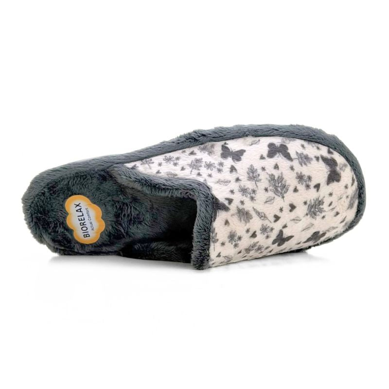 Zapatilla de casa Biorelax 4502 gris con mariposas