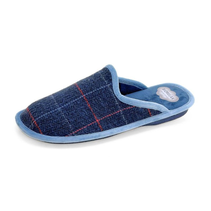 Zapatilla de casa Biorelax 1409 de cuadros azul marino