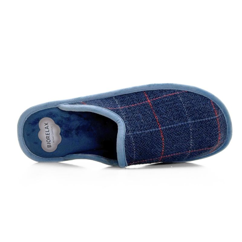 Zapatilla de casa Biorelax 1409 de cuadros azul marino