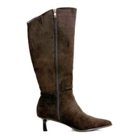 Bota alta Isteria 1303 marrón moka de antelina con tacón chupete