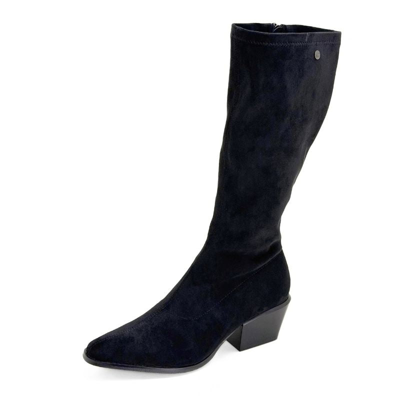 Bota alta cowboy Isteria 1323 negra de antelina elástica